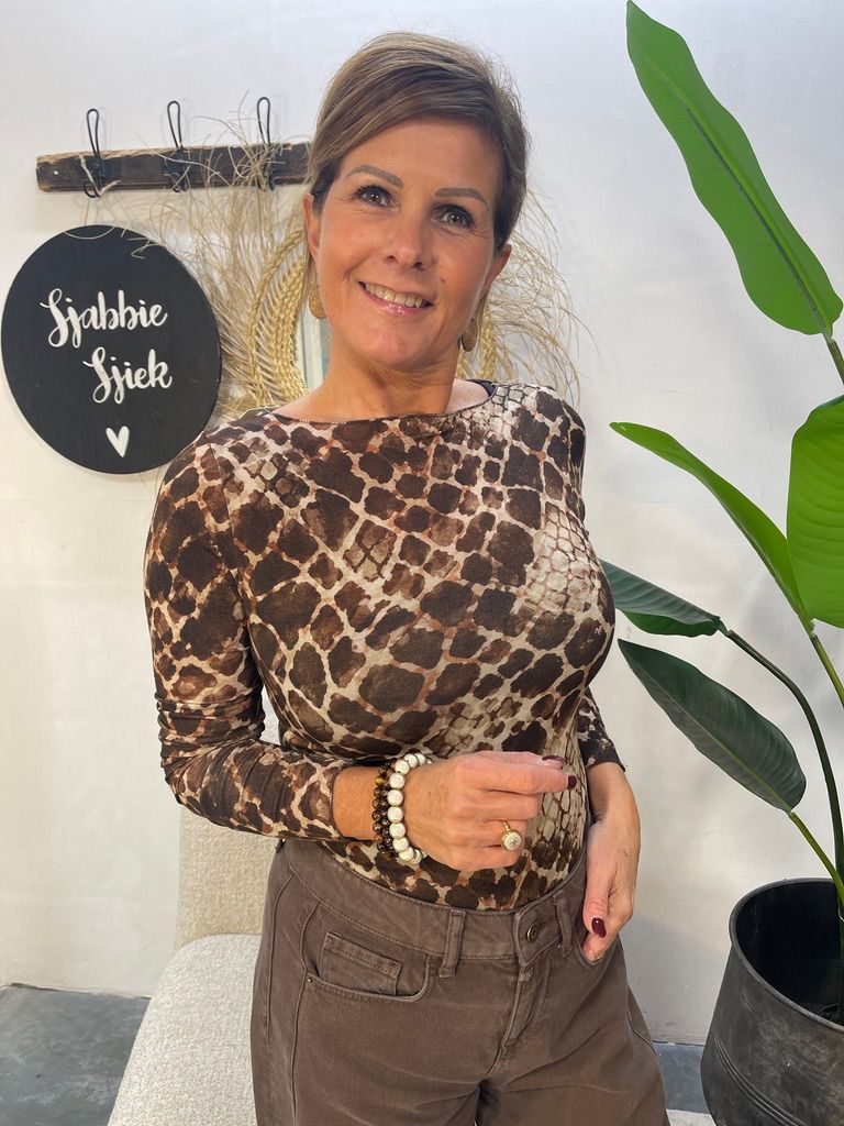 Top Cashmere Mix - Slangenprint - Bruin