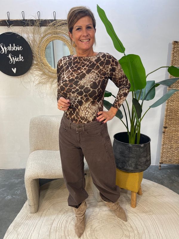 Top Cashmere Mix - Slangenprint - Bruin