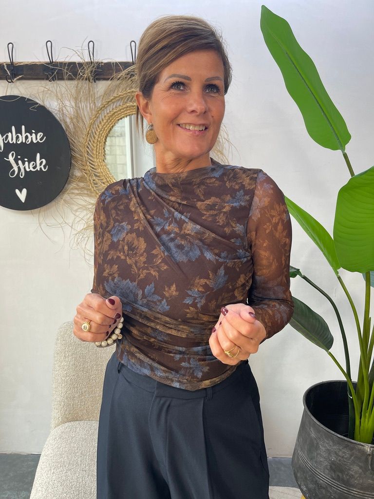 Mesh Top met Bloemenprint - Choco