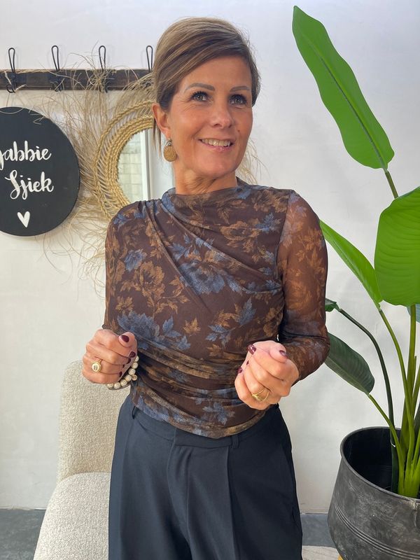 Mesh Top met Bloemenprint - Choco