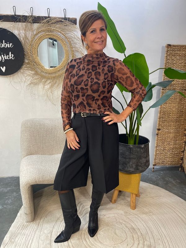 Mesh Top met Luipaardprint  - Bruin