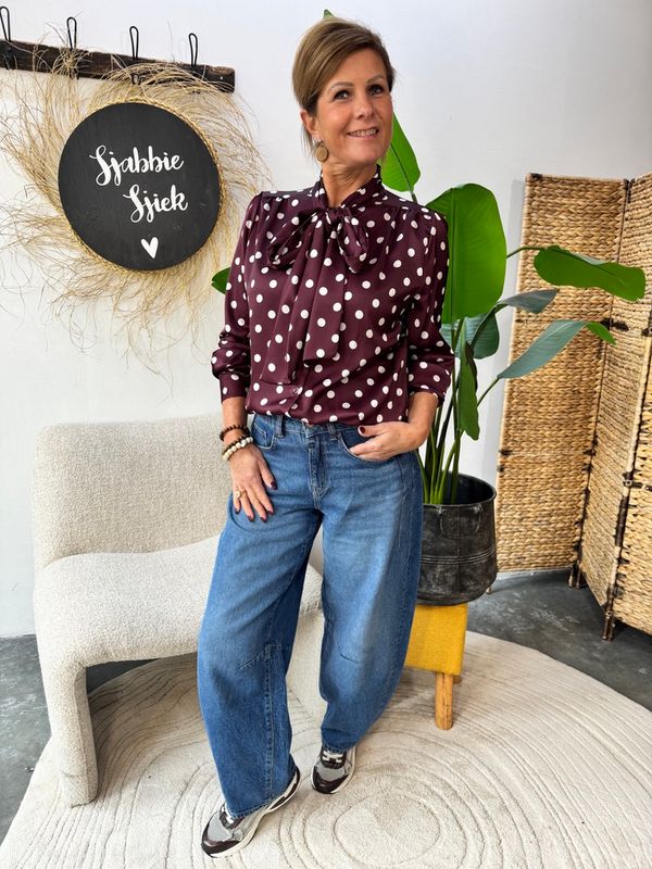 Blouse met Strik en Polkadot - Bordeaux