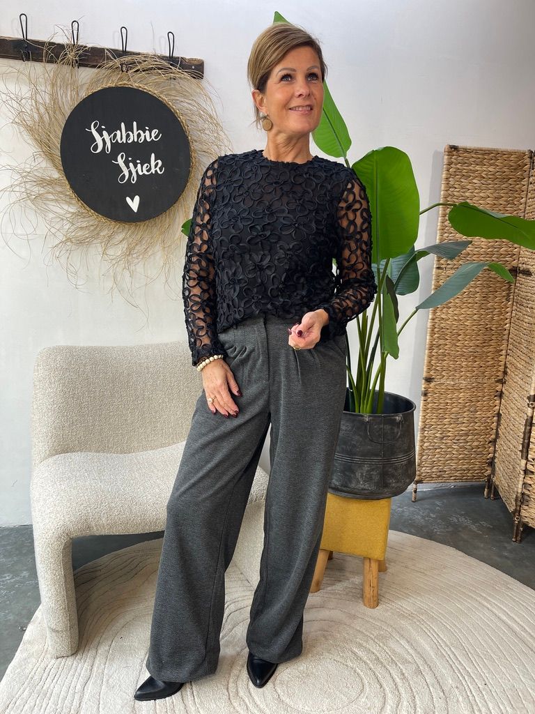 Broek Milika met Visgraat Motief - Donkergrijs