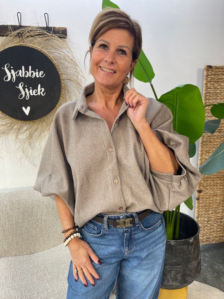 Blouse Stof met Ballonmouw - Taupe