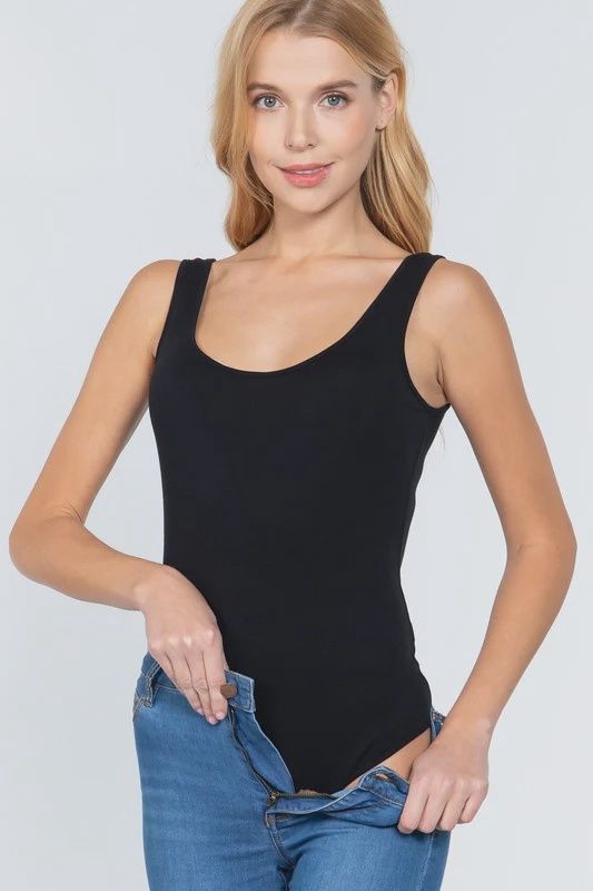 SLEEVELESS DOUBLE SCOOP NECK COTTON SPANDEX JERSEY BODYSUIT