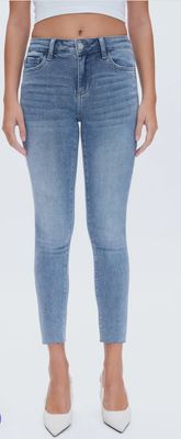 Bayeas denim mid skinny raw hem *plus
