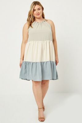 Ruffle Tier Colorblock Swing Dress