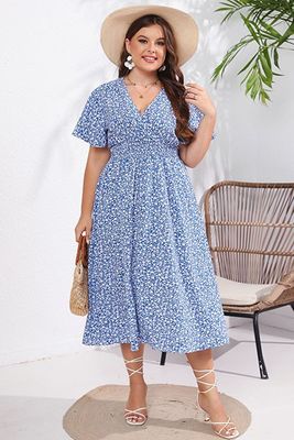 Plus Size Women Boho Empire Waisted V Neck Dress