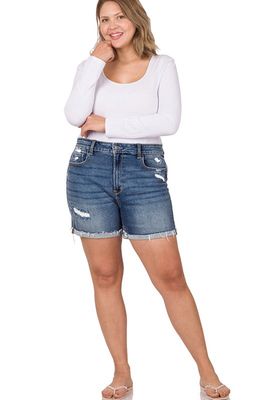 Distressed cuffed Raw hem jean shorts *Plus and Regular*