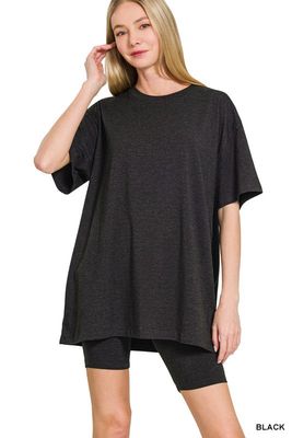 COTTON ROUND NECK TOP &amp; BIKER SHORTS