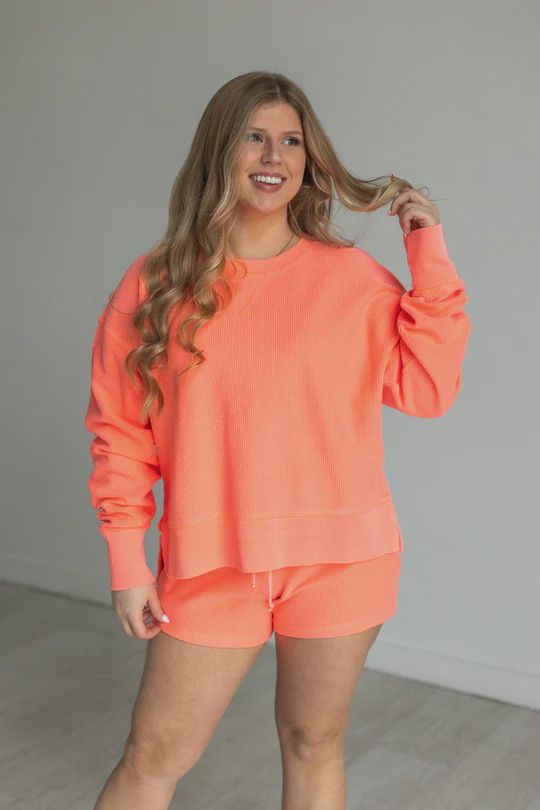 Neon Coral Corded Slit Shirt