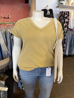 Dusty Yellow Short Sleeve exposed seam shirt