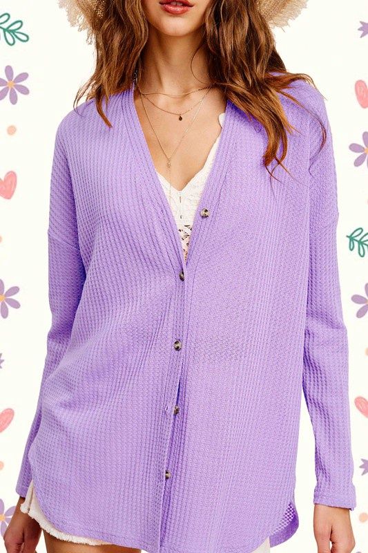 Lila button waffle cardigan, Colour: Purple, Size: S