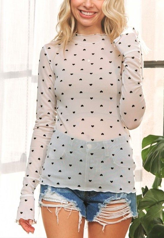heartstrings sheer top *plus, Color: white, Size: 1X