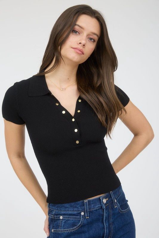 Cleo- half button top, Size: S