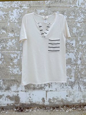 Eva White tee with stripe detail