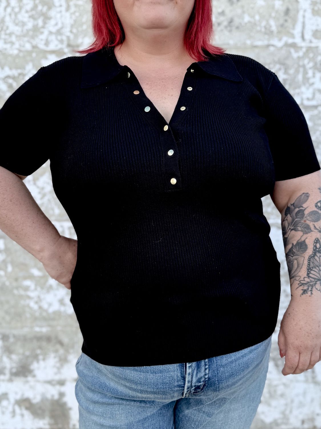Cleo- half button top *plus, Size: 1X