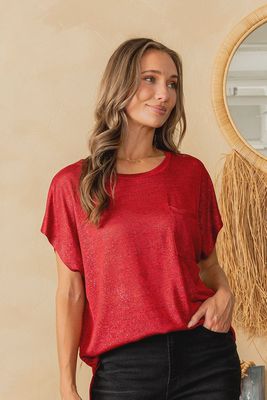 Red shimmer top