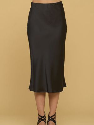 Black satin midi skirt *plus