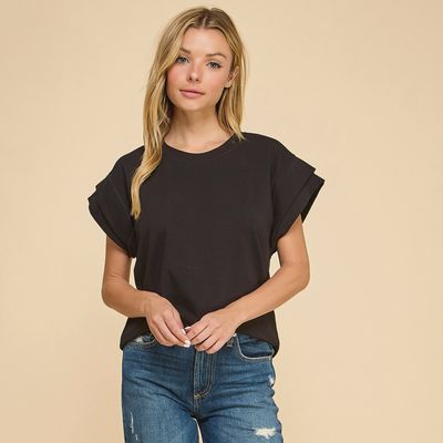 Black cotton cuffed top