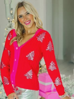 Red  tree cardi