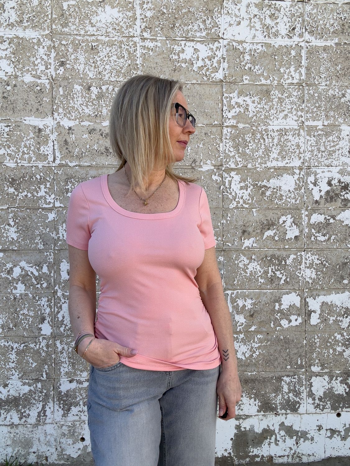 Sutton Ribbed tee -blush