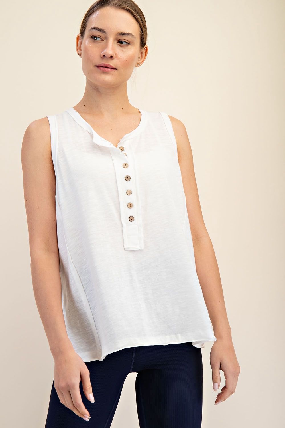 MINERAL WASHED SLEEVELESS HENLEY TOP