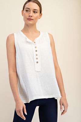 MINERAL WASHED SLEEVELESS HENLEY TOP