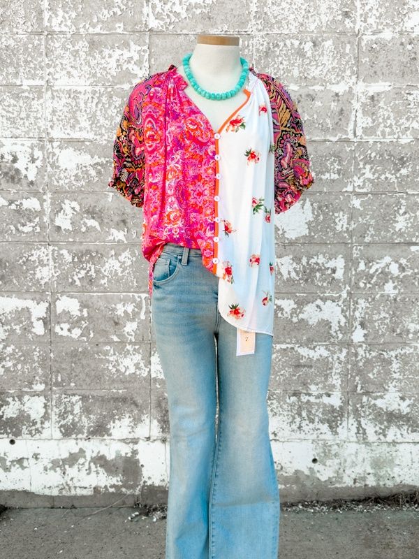Avenlee mixed pattern top