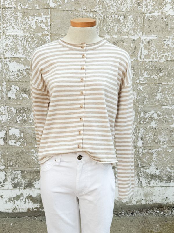 Coastal Stripe Button-Up Cardigan