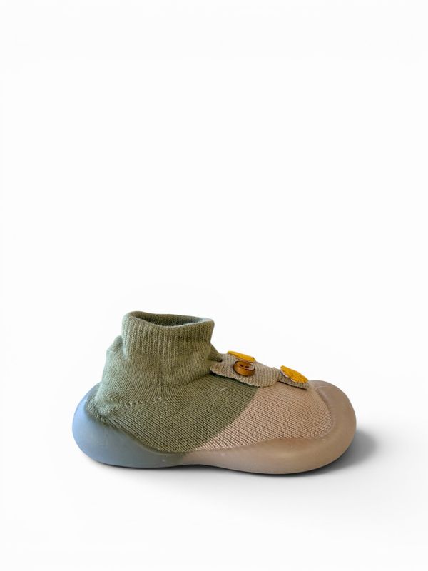 Calcetines "Momitos" con suela de goma  Verde blanco gato