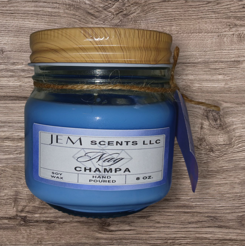 Natural soy wax Nag Champa candle in glass jar with lid
