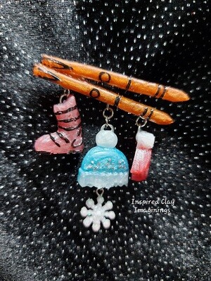 Let&#39;s Go Skiing Broach - Polymer - Epoxy Resin