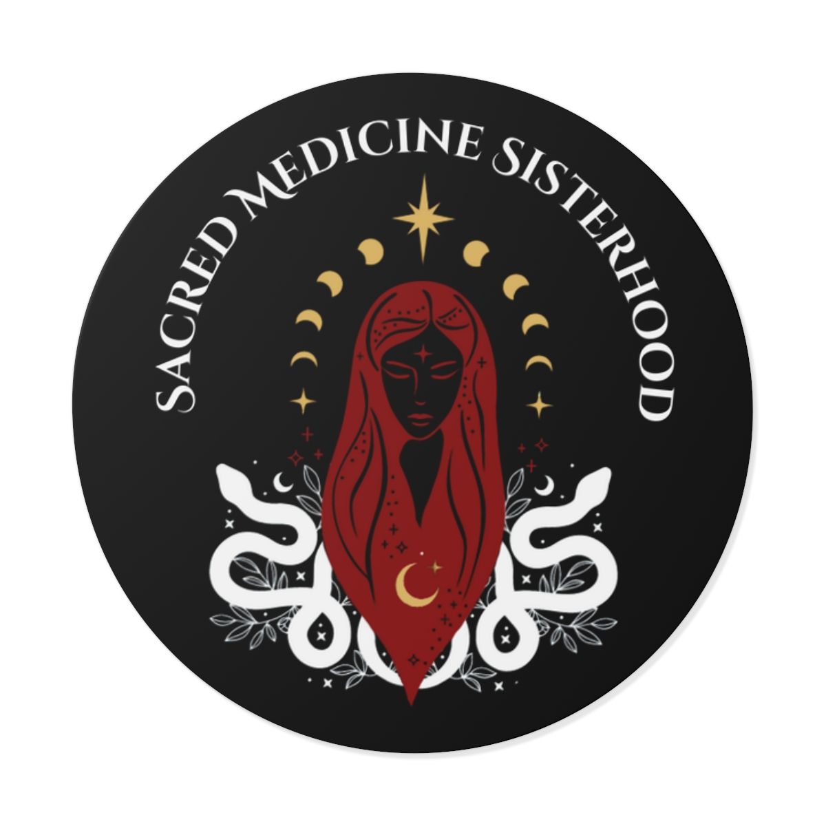 Sacred Medicine Sisterhood Logo - Round Vinyl Sticker - Black Background