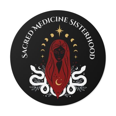 Sacred Medicine Sisterhood Logo - Round Vinyl Sticker - Black Background