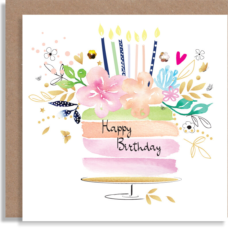 Birthday Floral Cake - Personalised Handmade Card - Feminine Special Birthday Card