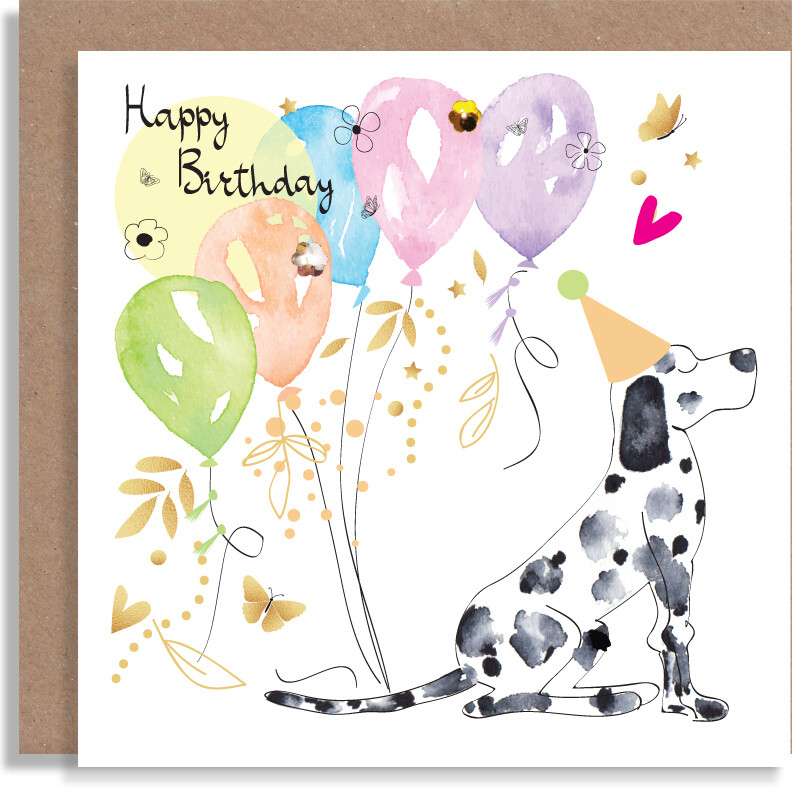 Birthday Dalmatian with Balloons Card - Personalised Handmade Greeting Card - Card for Dog / Pet Lovers