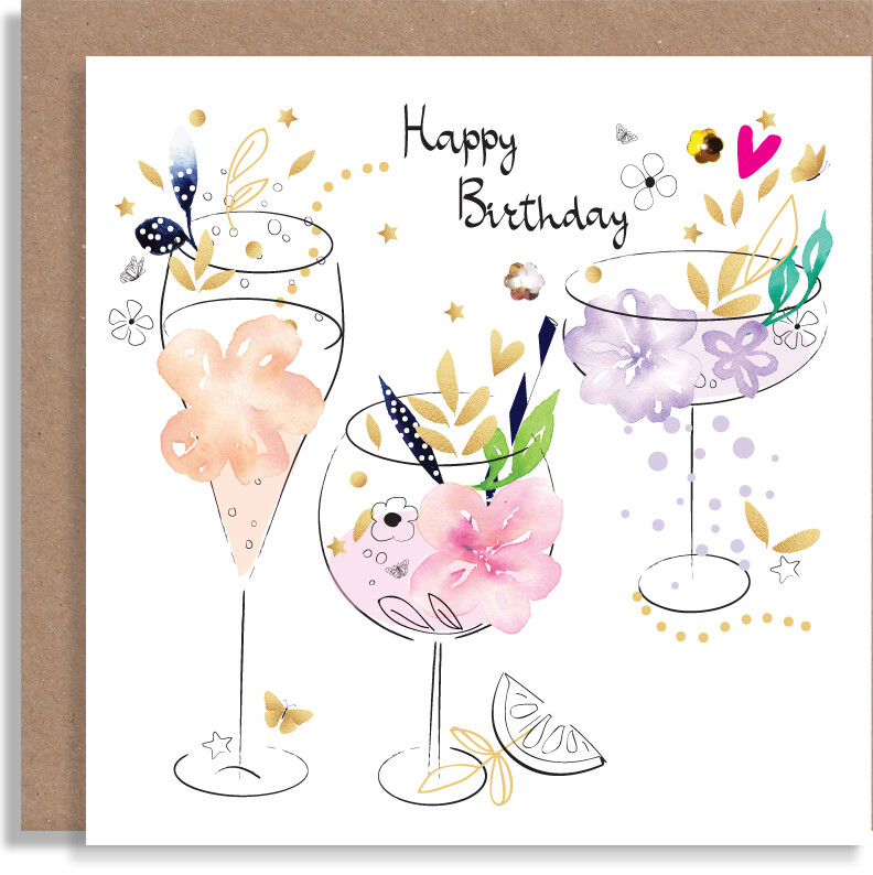 Happy Birthday Drinks Card - Special Personalised Handmade Card - Handcrafted Greeting Card