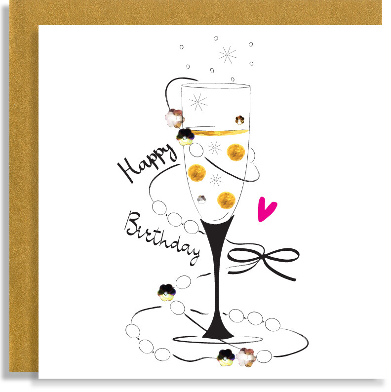 Birthday Champagne Prosecco Card - Personalised Handmade Card with Sequins - Birthday Card For a Friend