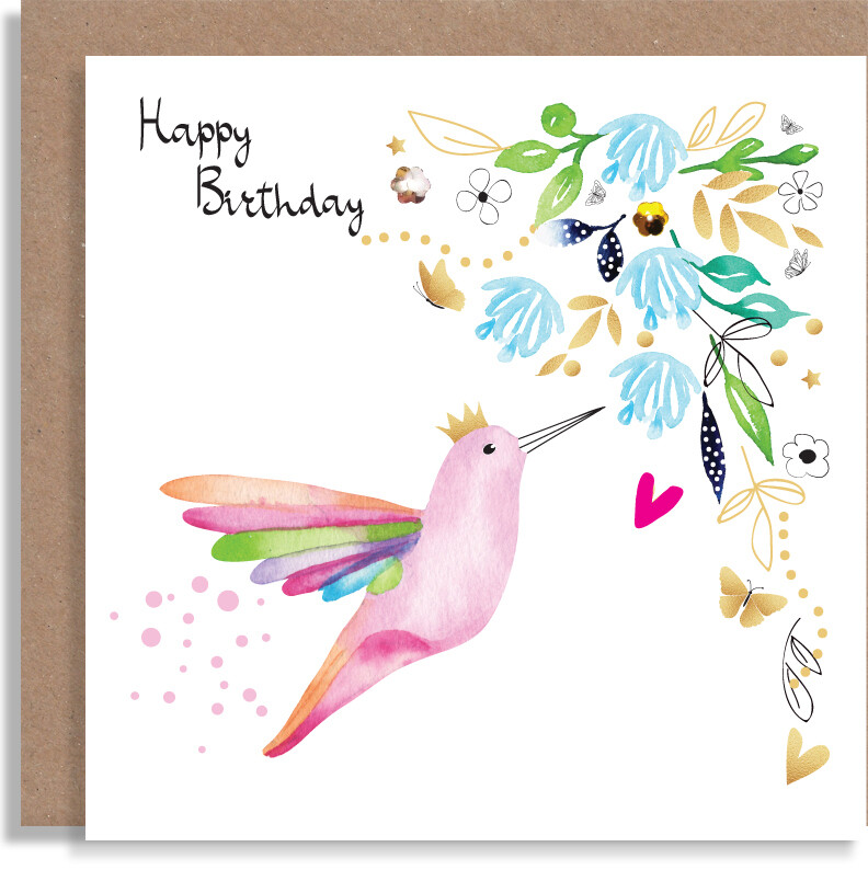 Birthday Hummingbird Card - Personalised Handmade Greeting Card - Fashion Birthday Card - Feminine Birthday Card