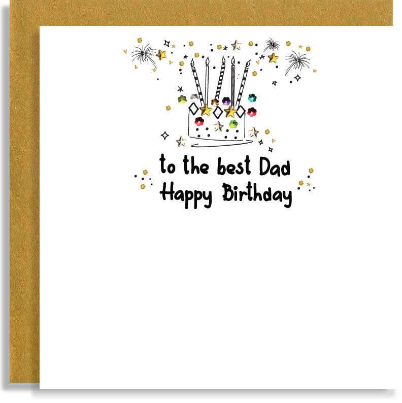 Happy Birthday Handdrawn Dad Card - Birthday Party Cake for Dad Card - Personalised Handmade Greeting Card