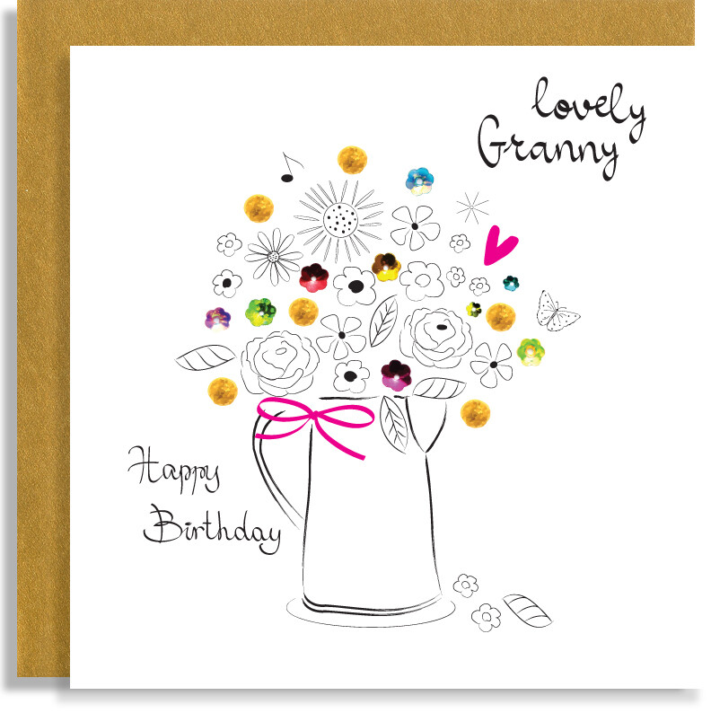 Happy Birthday Granny Card - Handcrafted Flowers Bouquet Card for Grandma - Personalised Handmade Greeting Card