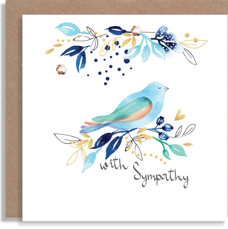 NEW Sympathy Card Blue Bird Flowers Leaves Sympathy Greeting  Card