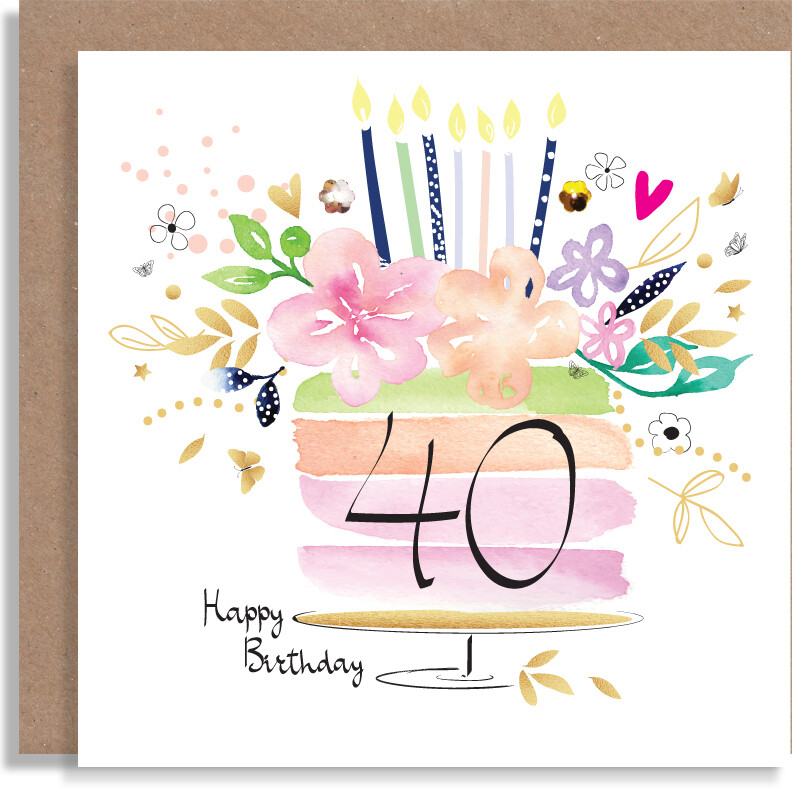 Birthday Age 18 21 30 40 50 60 70 80 90 Floral Watercolour Cake - Personalised Milestone Age Handmade Card - Feminine Special Birthday Card