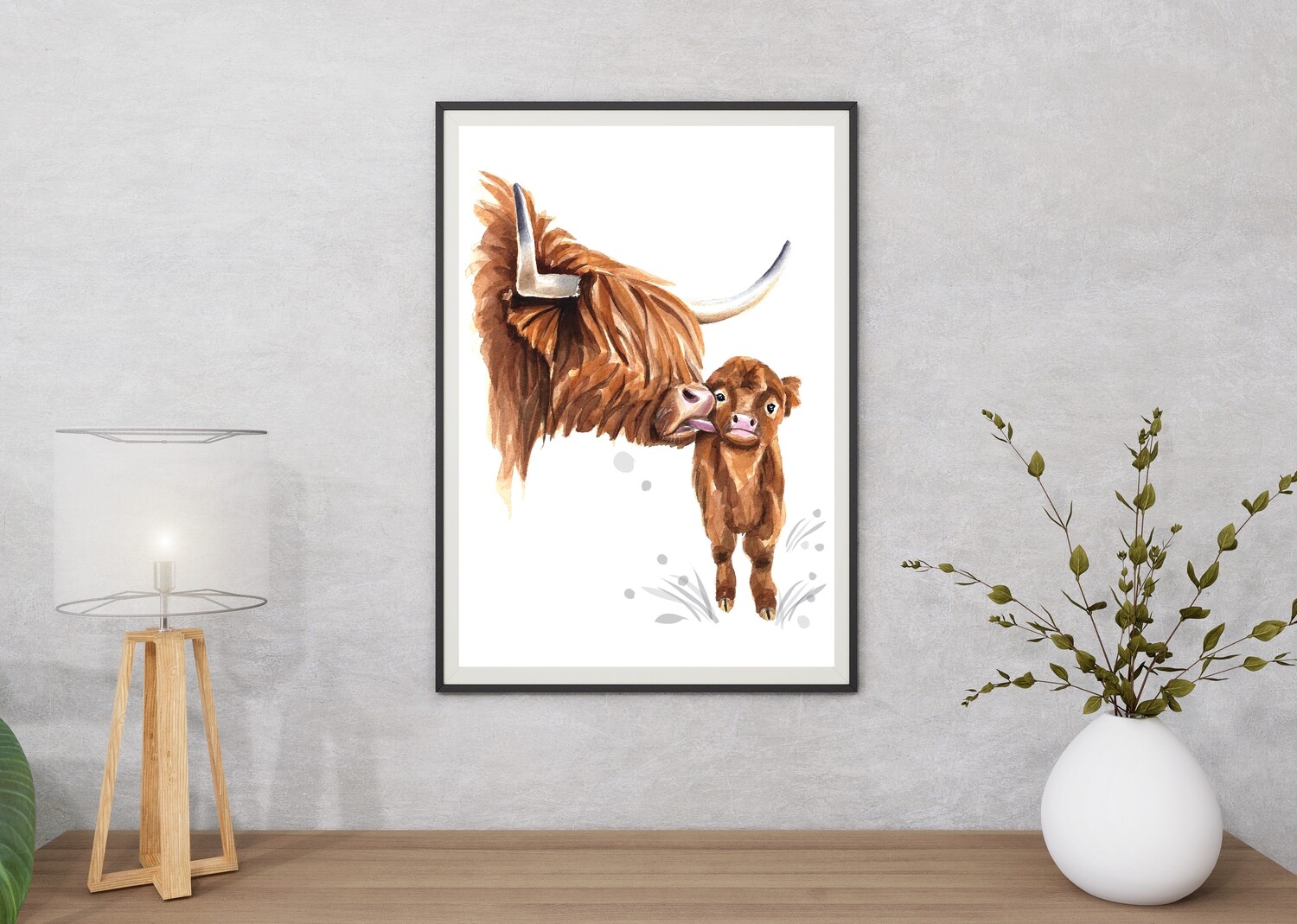 Highland Cow Watercolour Art Print - A3 Art Print for Home Decor - Interior Design Animal Digital Print - Scottish Cow Giclée Art Print - Animal Lover Print - Personalised Gift for New Baby