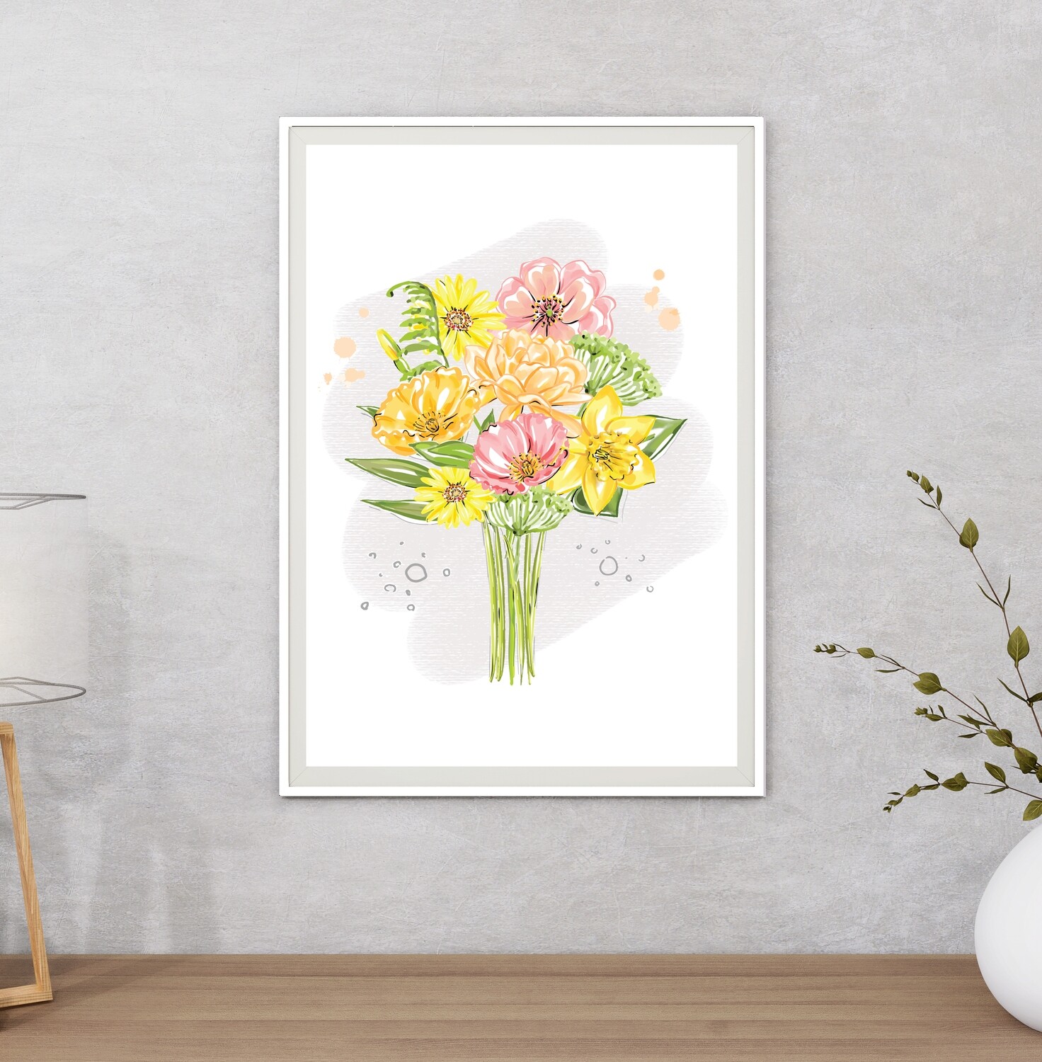 Yellow Bouquet Art Print, Floral Art Print for Home Decor, Interior Design Botanical Art Print, Digitally Illustrated Floral Art Print, Nature Lover Digital Print Gift