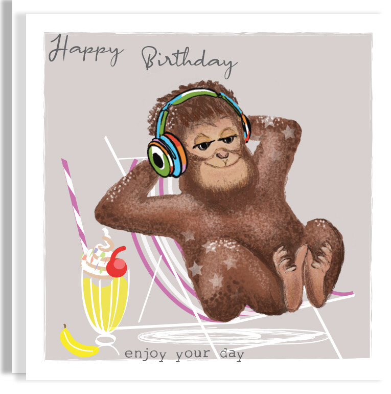Humorous Silver Foil Monkey Birthday Card - Personalised Hand-Foiled Card - Animal Birthday Card
