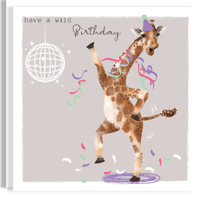Giraffe Birthday Card  - Quirky Animal Birthday Card - Personalised Dancing Giraffe Birthday Card - Humorous Animal Lover and Music Card