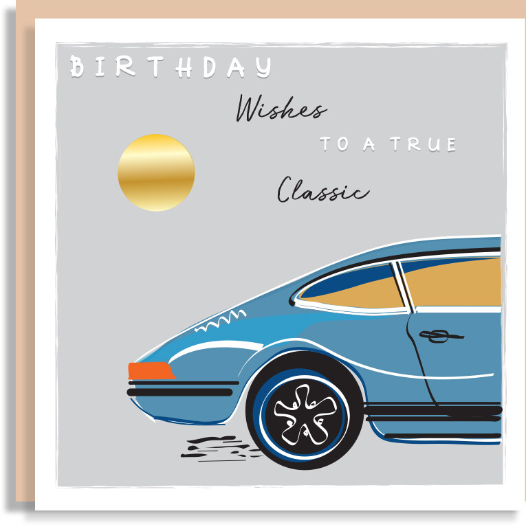 Gold Foil Birthday Classic Car Card For Men - Car Adventure Birthday Card - Motorsport Greeting Card - Hand-foiled Card for Car Enthusiast
