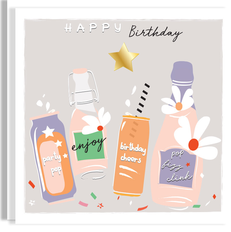 Personalised Birthday Drinks Gold Foil Card -  Cocktails Contemporary Hand-Foiled Card - Star Card For a Friend Mum Sister Aunt Nana Grandma